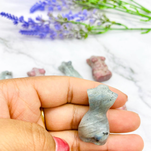 Crystal Female Body Torso, Labradorite Body Crystal, Rhodonite Body Crystal, Healing Crystals, 2 inches , Divine Goddess
