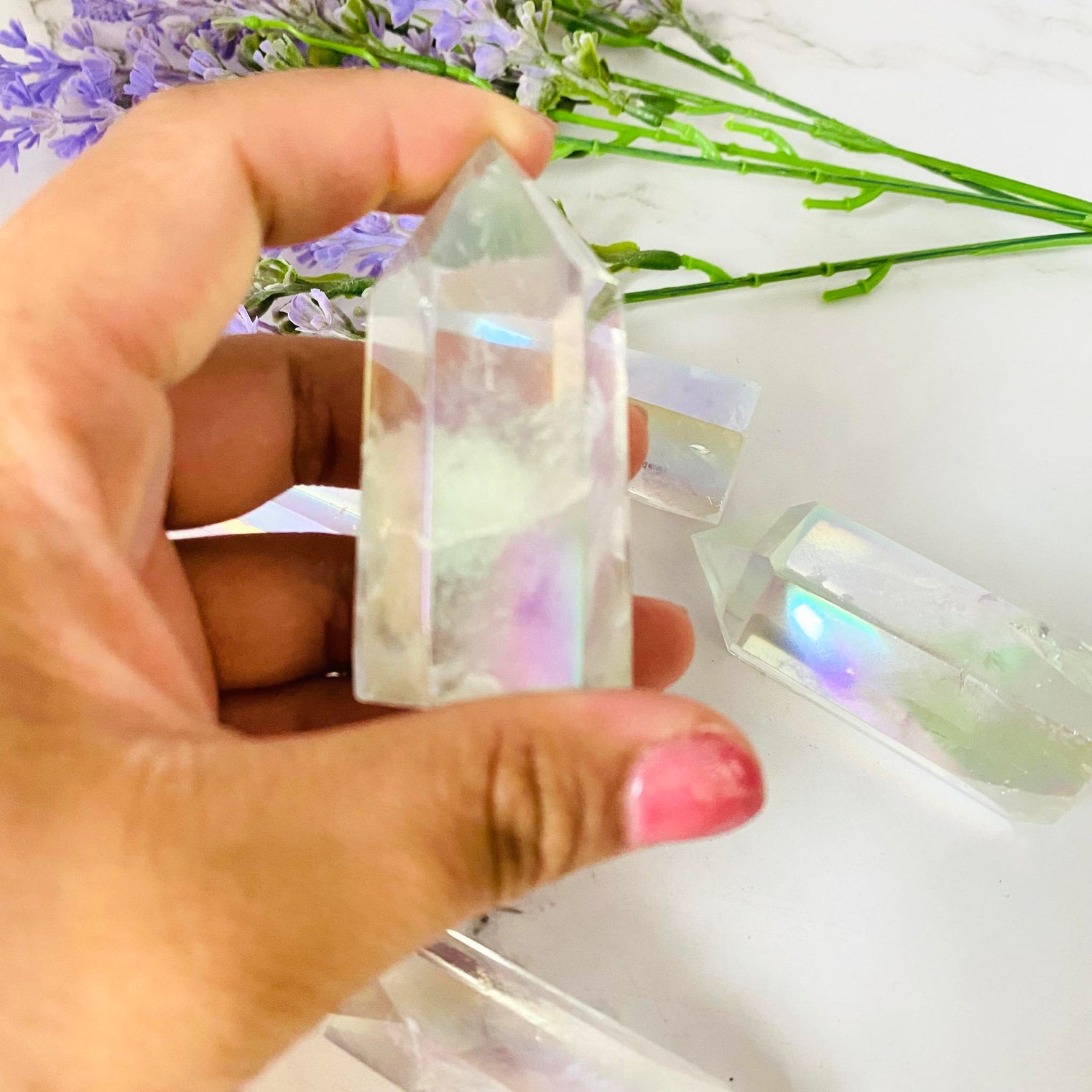 Rainbow Aura Quartz Wand, Crystal Point, Quartz Point, Healing Crystal
