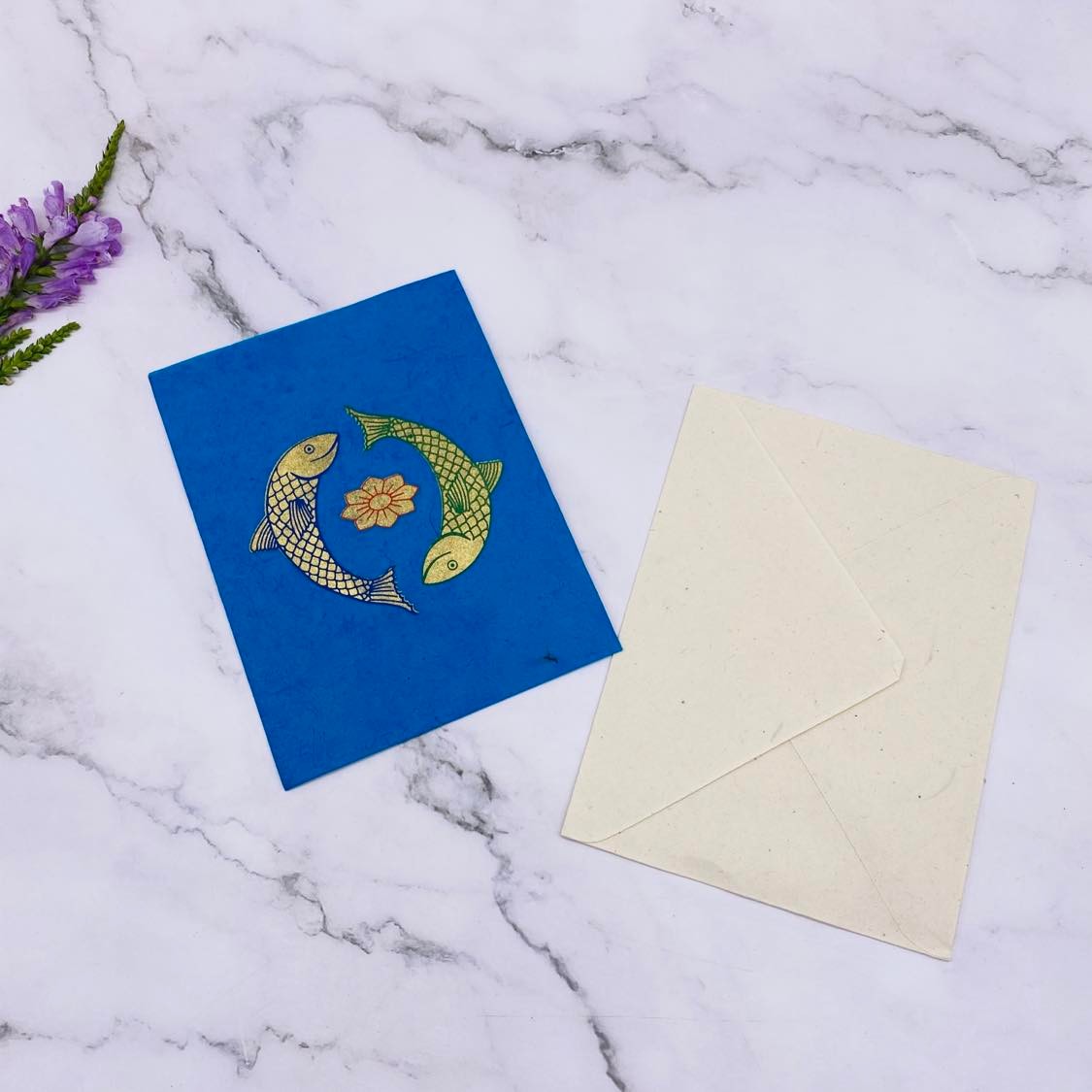 Lokta Paper Greeting Card, Handmade Note Card, Ecofriendly Greeting Card, Set of 6 Card with Envelopes, Unique Fish Note Card, Stationary Gift