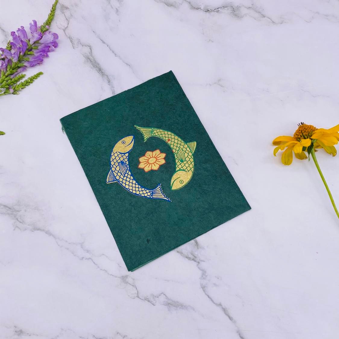 Lokta Paper Greeting Card, Handmade Note Card, Ecofriendly Greeting Card, Set of 6 Card with Envelopes, Unique Fish Note Card, Stationary Gift