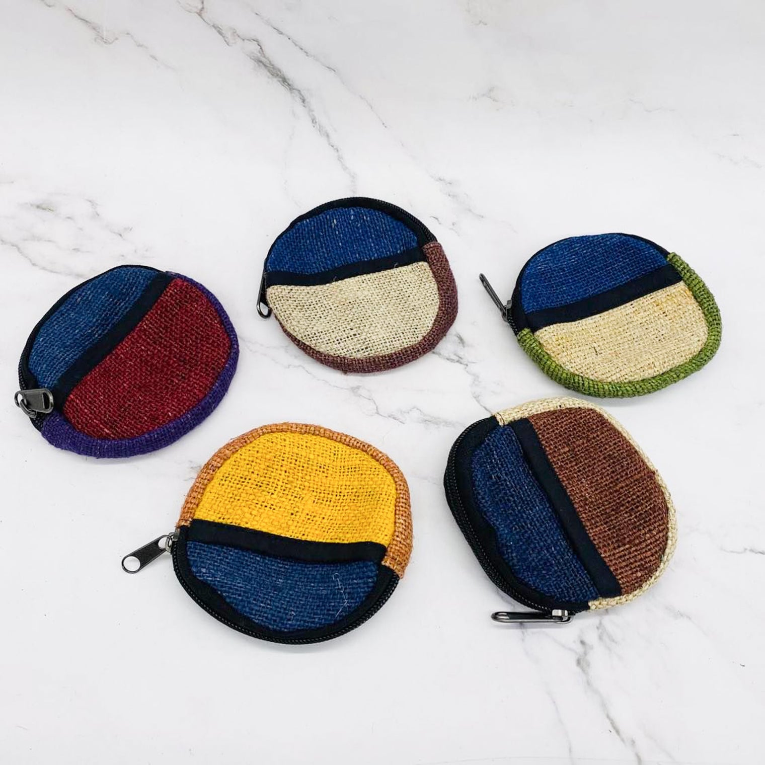 Small Hemp Coin Purse, Handwoven Colorful Purse, Zipper Closure, Round Small Wallet for Cards, Unisex Coin Purse, Hippie Purse, Ecofriendly