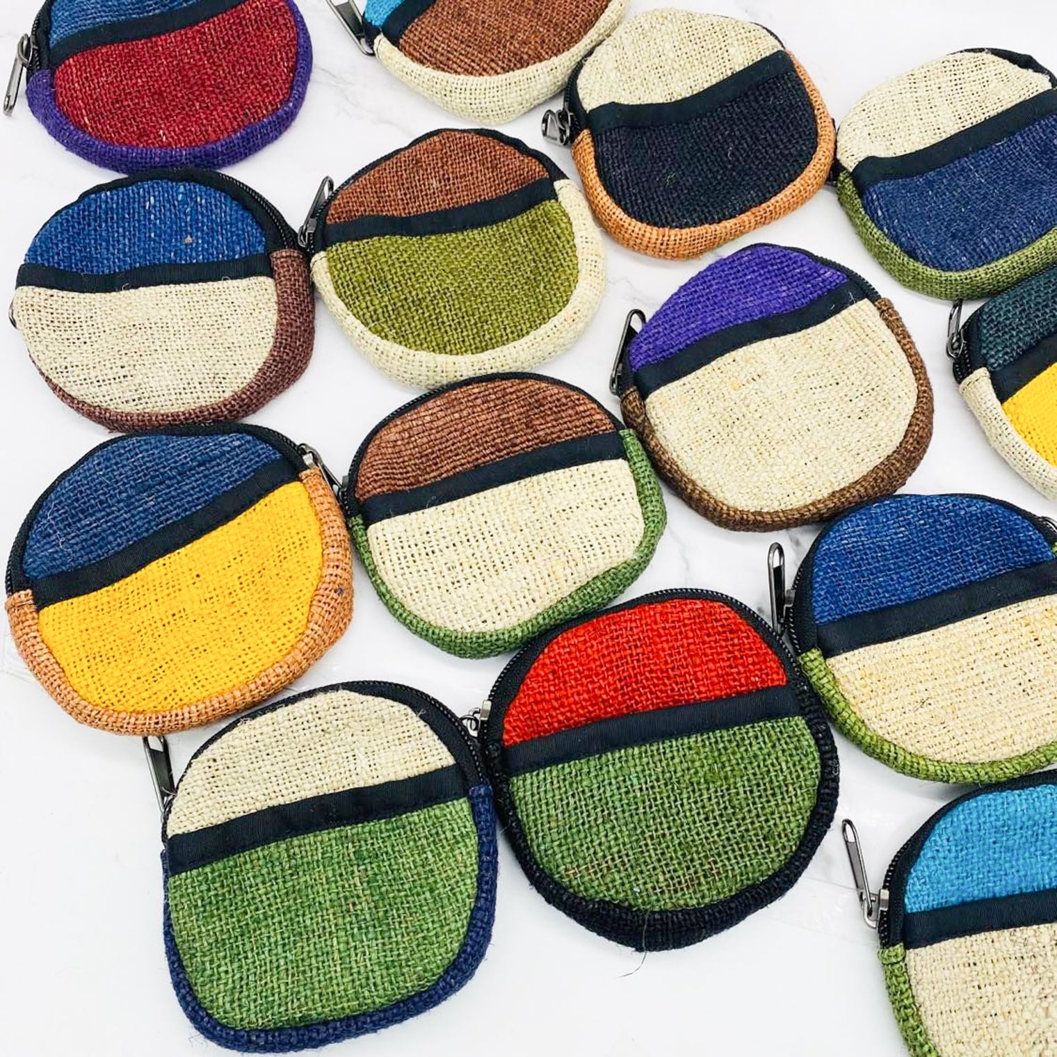Small Hemp Coin Purse, Handwoven Colorful Purse, Zipper Closure, Round Small Wallet for Cards, Unisex Coin Purse, Hippie Purse, Ecofriendly