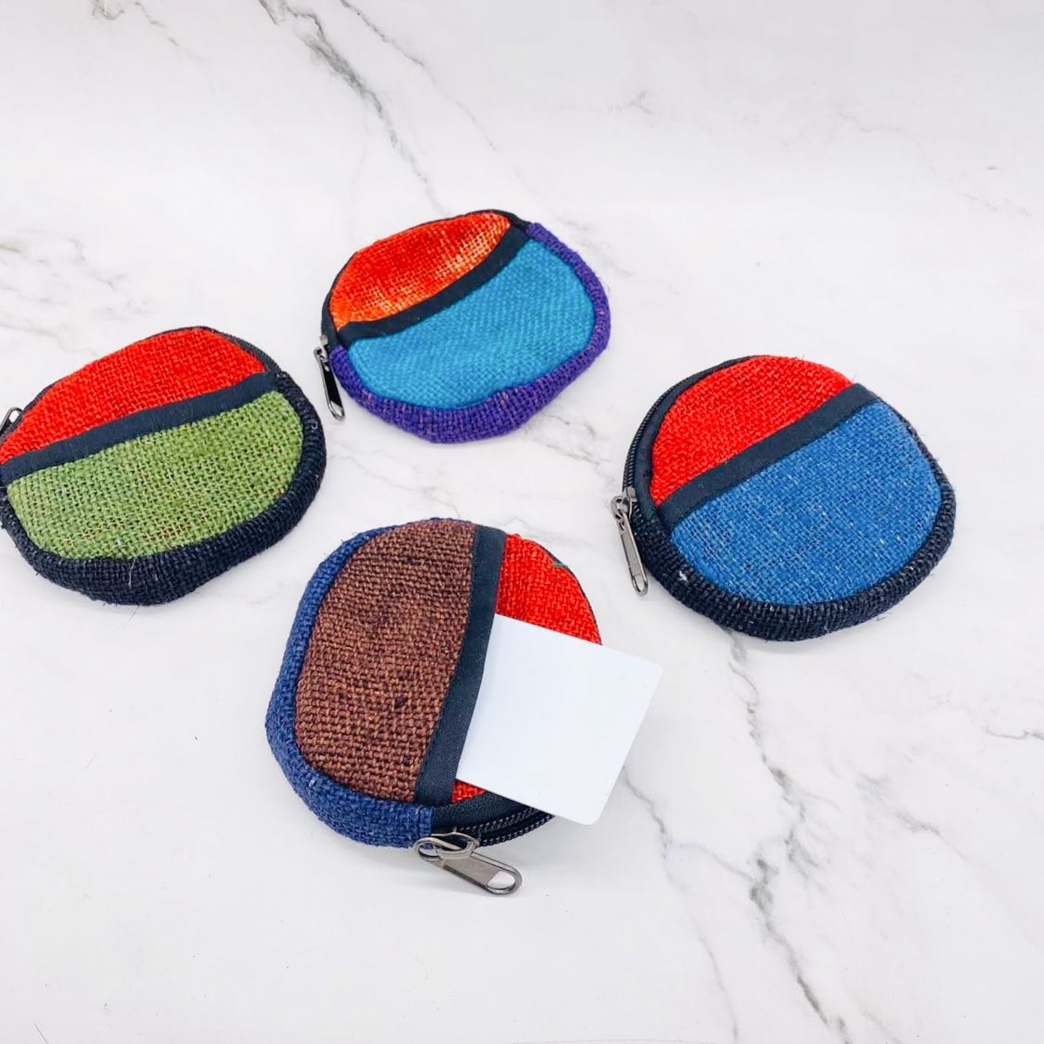 Small Hemp Coin Purse, Handwoven Colorful Purse, Zipper Closure, Round Small Wallet for Cards, Unisex Coin Purse, Hippie Purse, Ecofriendly