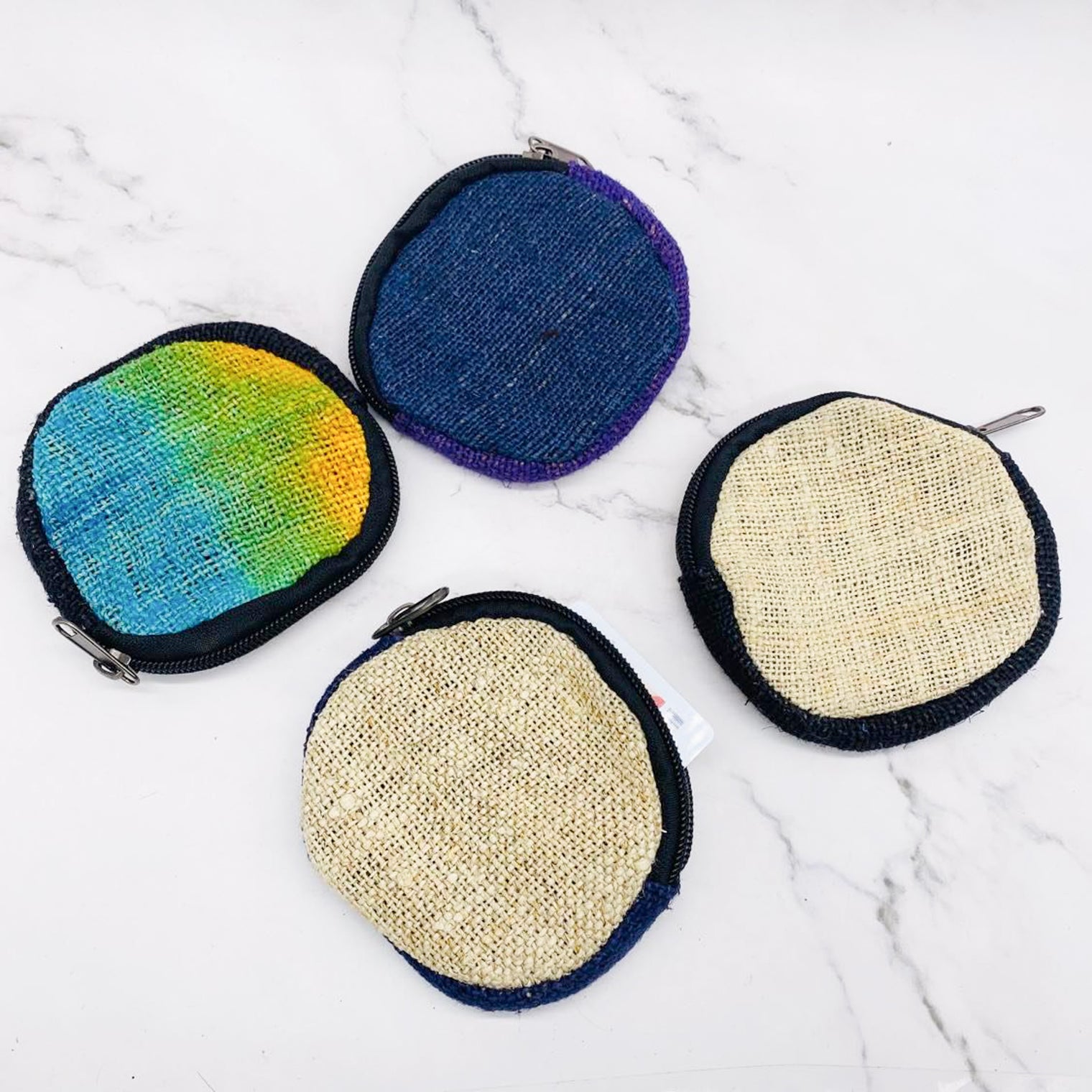 Small Hemp Coin Purse, Handwoven Colorful Purse, Zipper Closure, Round Small Wallet for Cards, Unisex Coin Purse, Hippie Purse, Ecofriendly
