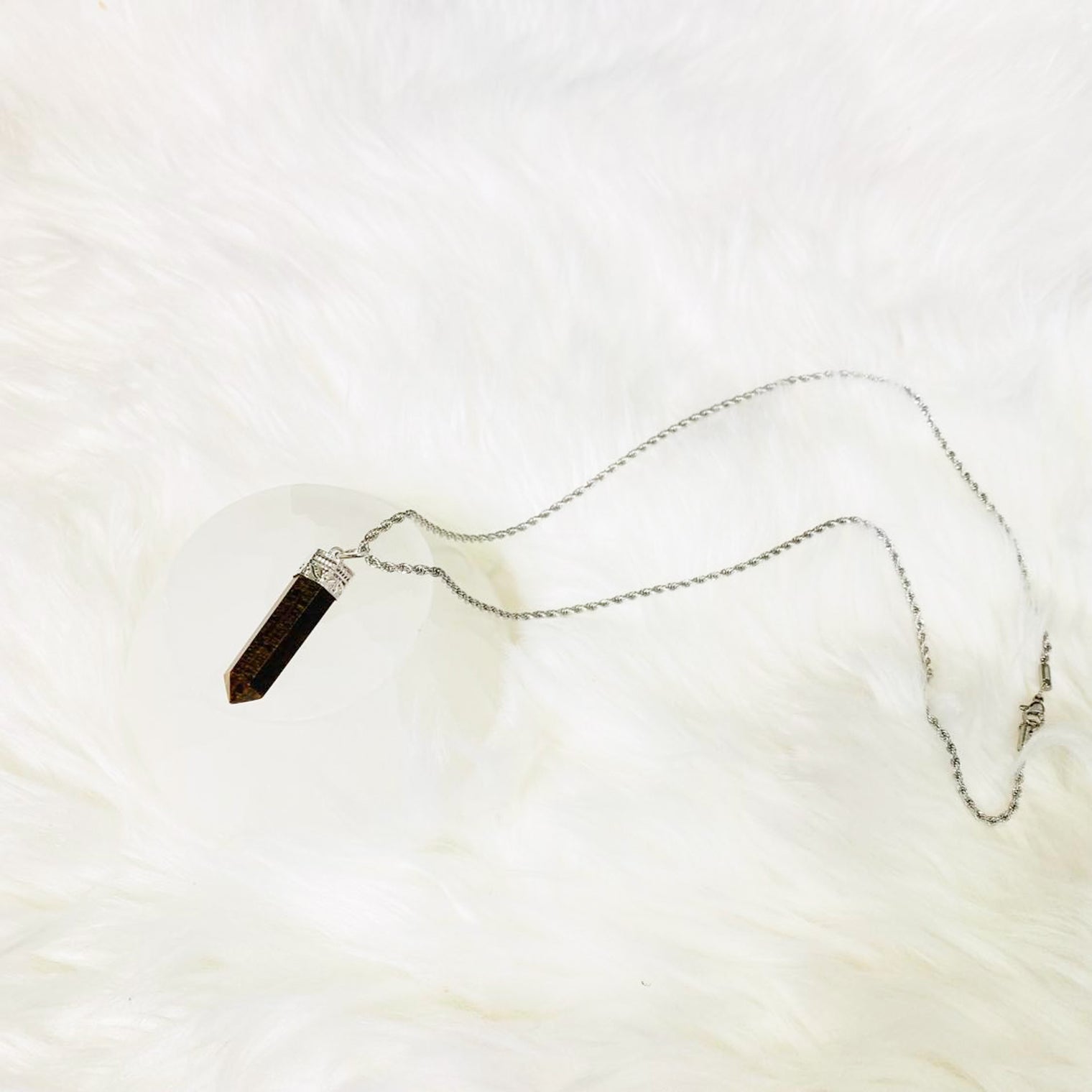 Pointed Tiger Eye Necklace with Silver Chain