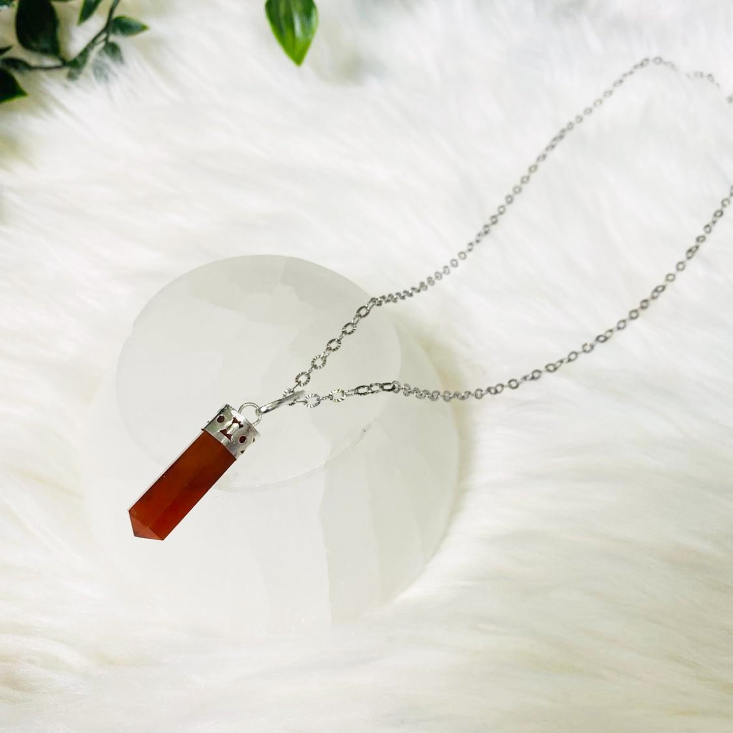 Carnelian Pointed Crystal Necklace with 18k Gold Dipped Silver Chain