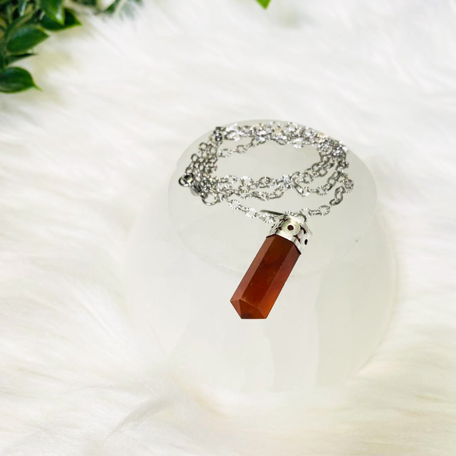 Carnelian Pointed Crystal Necklace with 18k Gold Dipped Silver Chain
