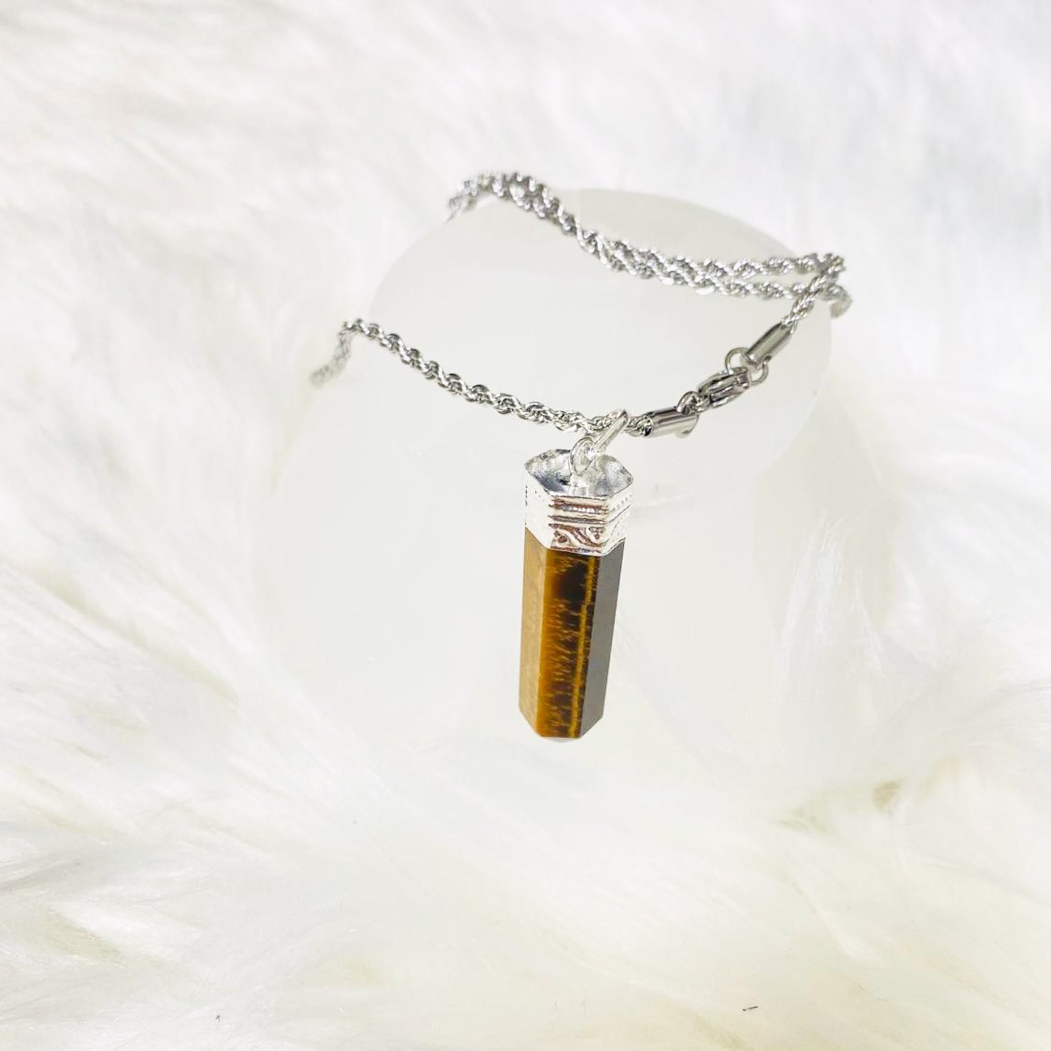 Pointed Tiger Eye Necklace with Silver Chain