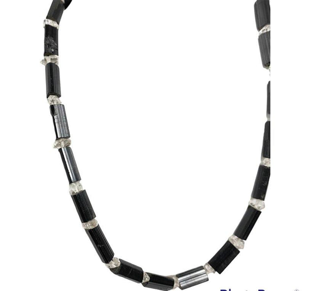 Raw Black Tourmaline Necklace with Herkimer Diamond