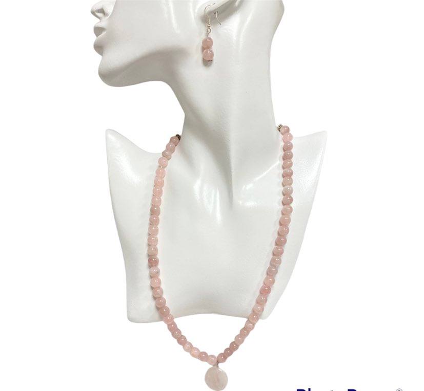 Rose Quartz Necklace and Earring Set, Crystal for Love and Friendship