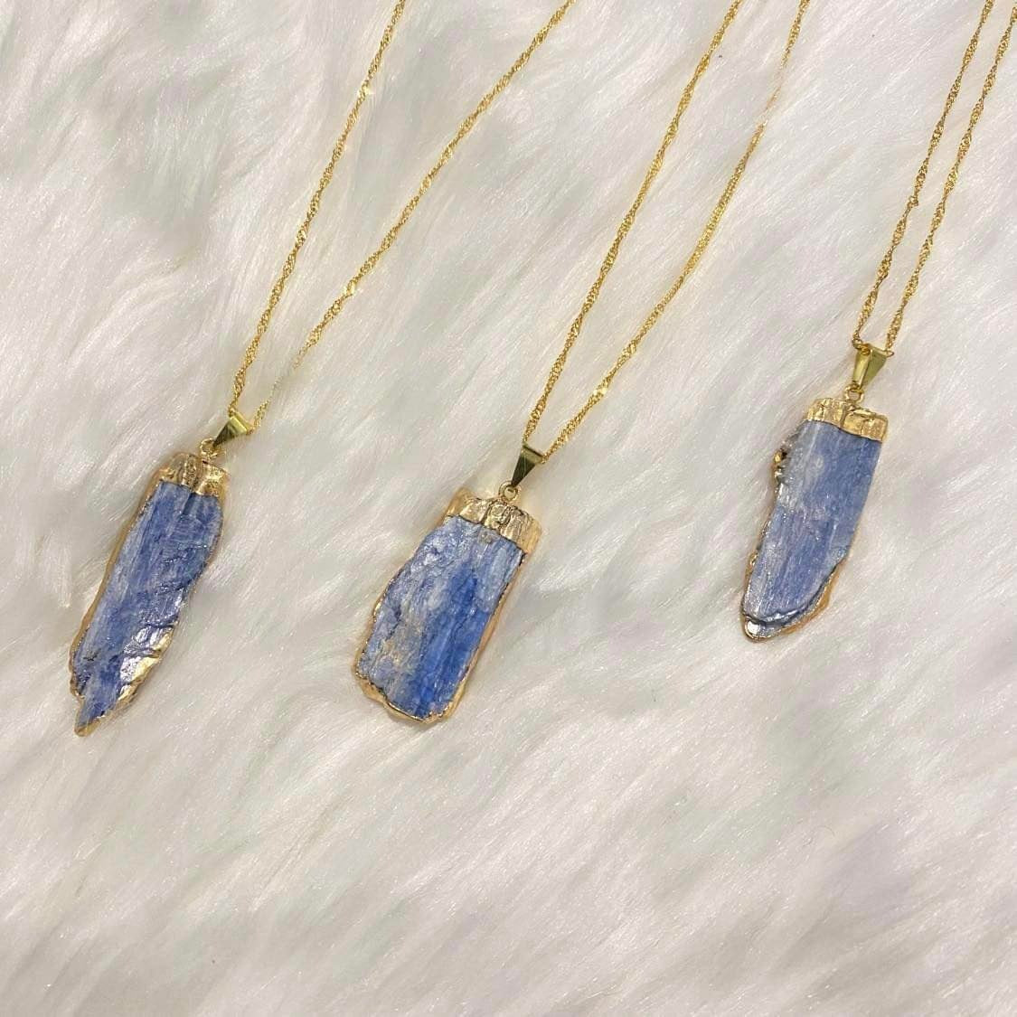 Natural Raw Kyanite Necklace with Gold Dipped Chain