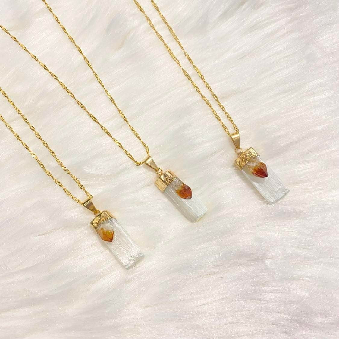 Raw Selenite Crystal Necklace with 18k Gold Dipped Chain