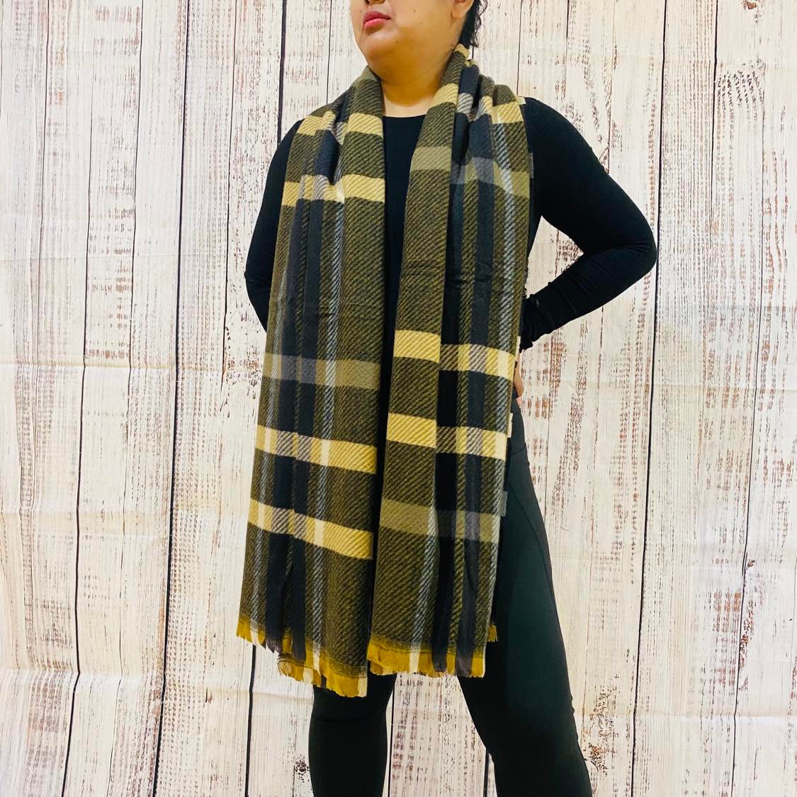 Women Plaid Winter Chunky Knit Shawl