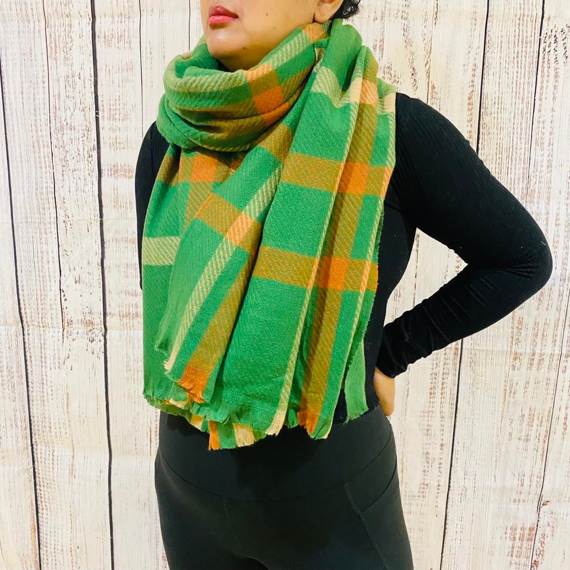 Women Plaid Winter Chunky Knit Shawl