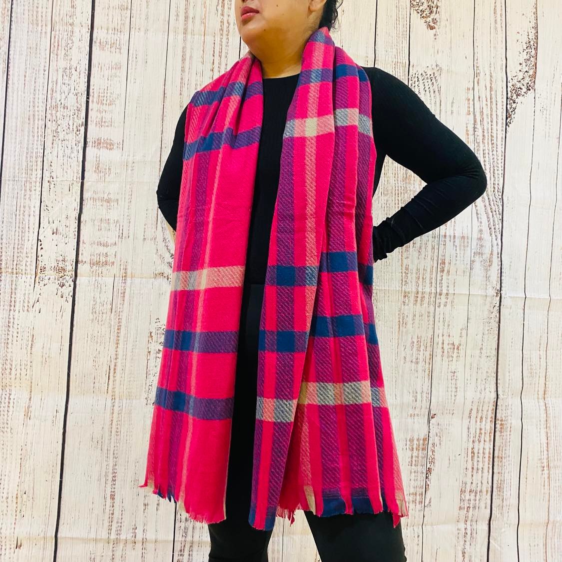 Women Plaid Winter Chunky Knit Shawl