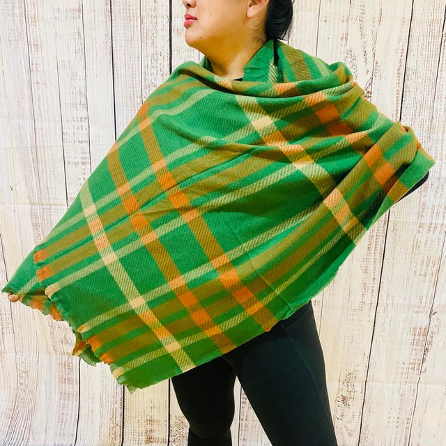 Women Plaid Winter Chunky Knit Shawl
