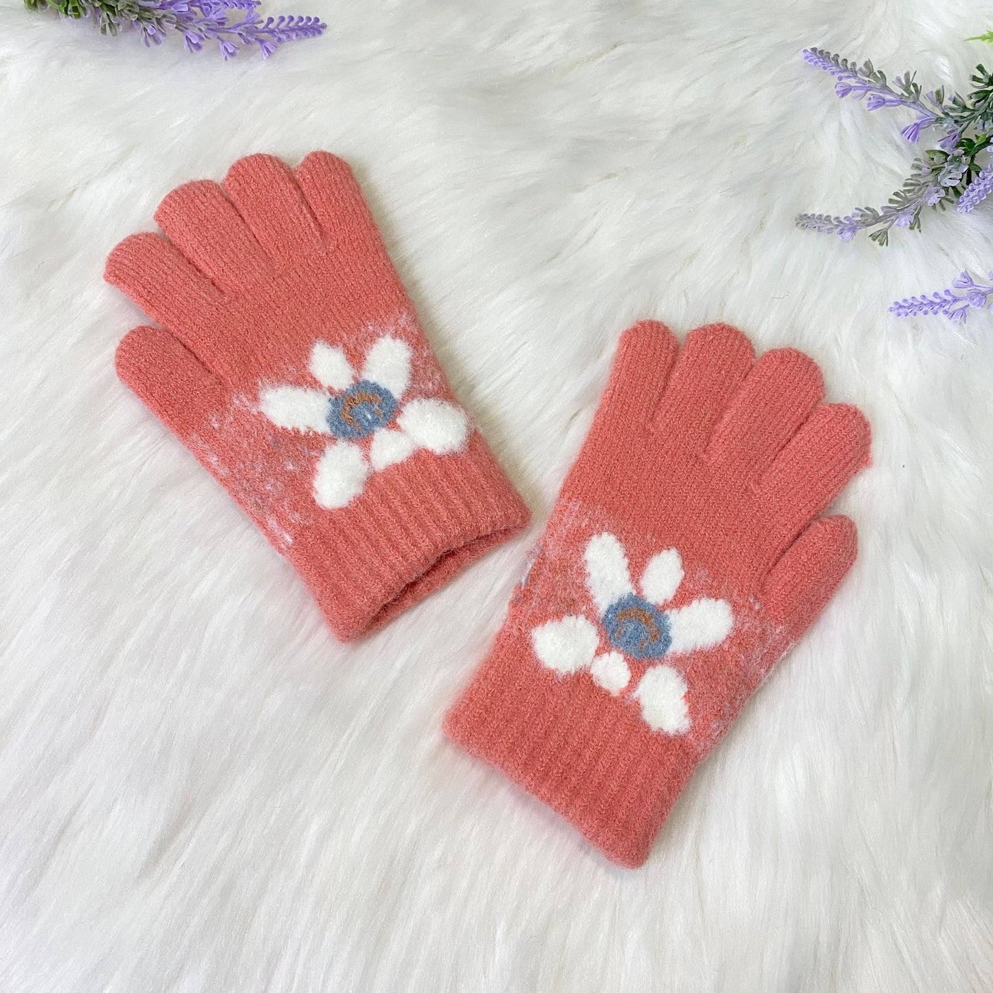 Fleece Lined Kids Handknit Gloves, Mittens for 4 to 8 years Old
