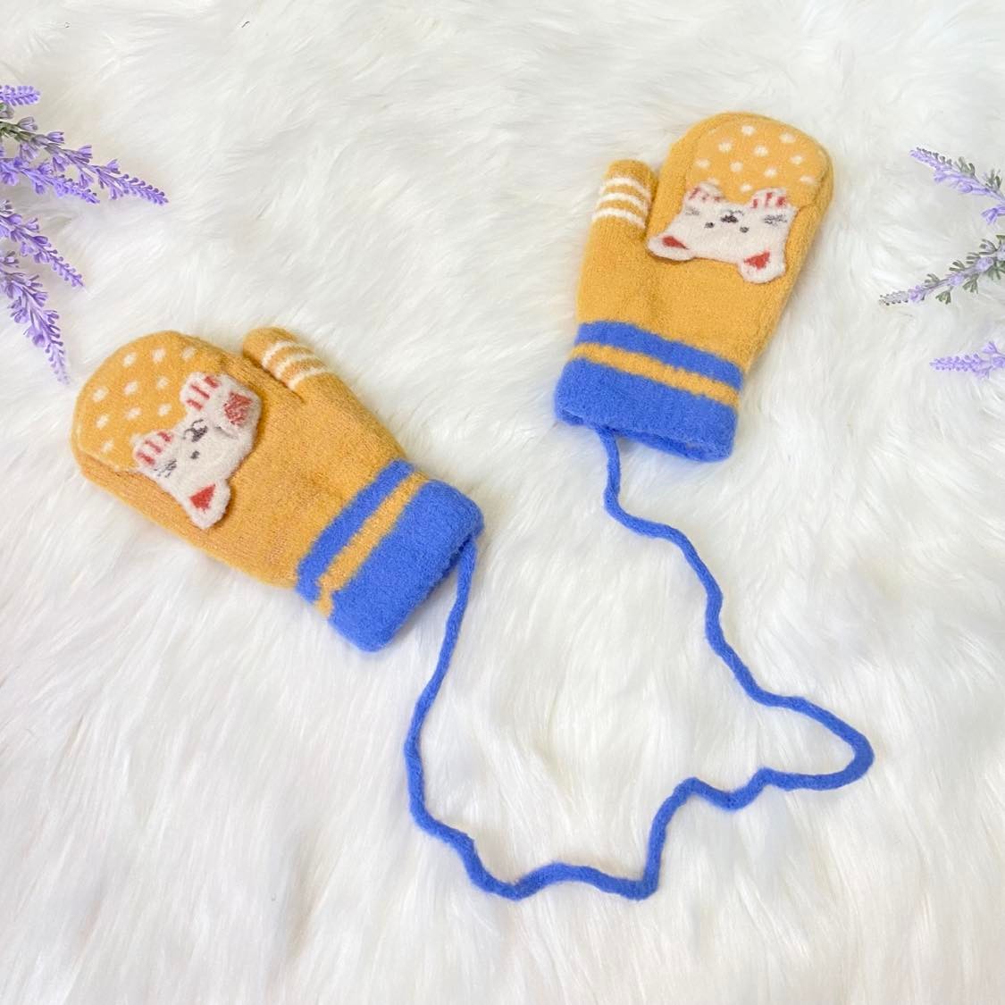 Cat Unisex Kids Winter Mitten with String