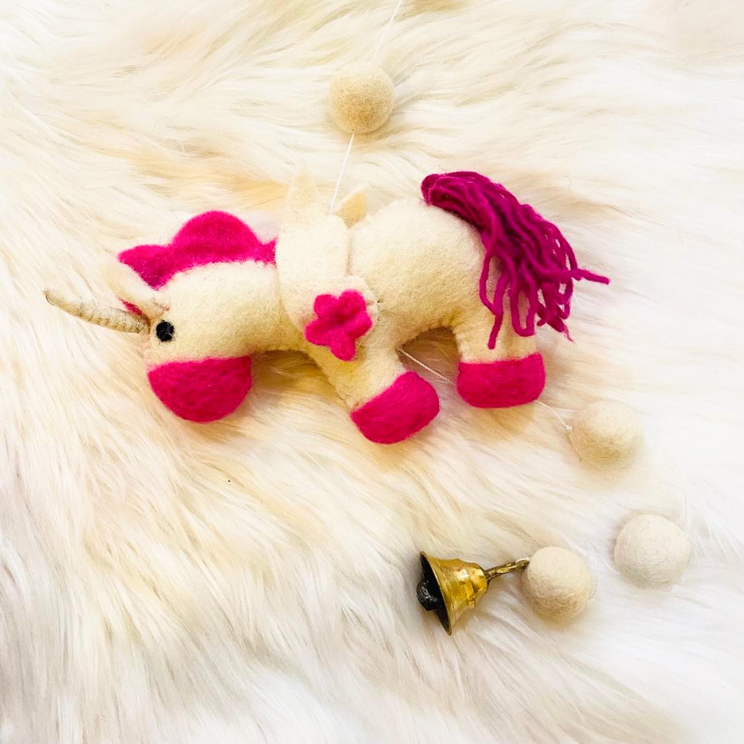 Felted Unicorn Hanging with Bells