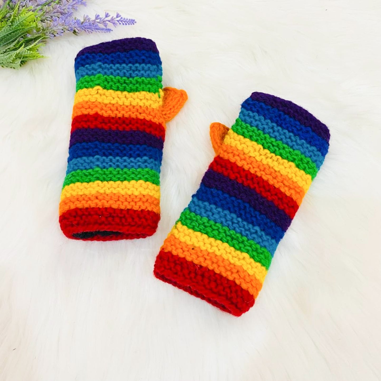 Hand Knitted Rainbow Fingerless Gloves