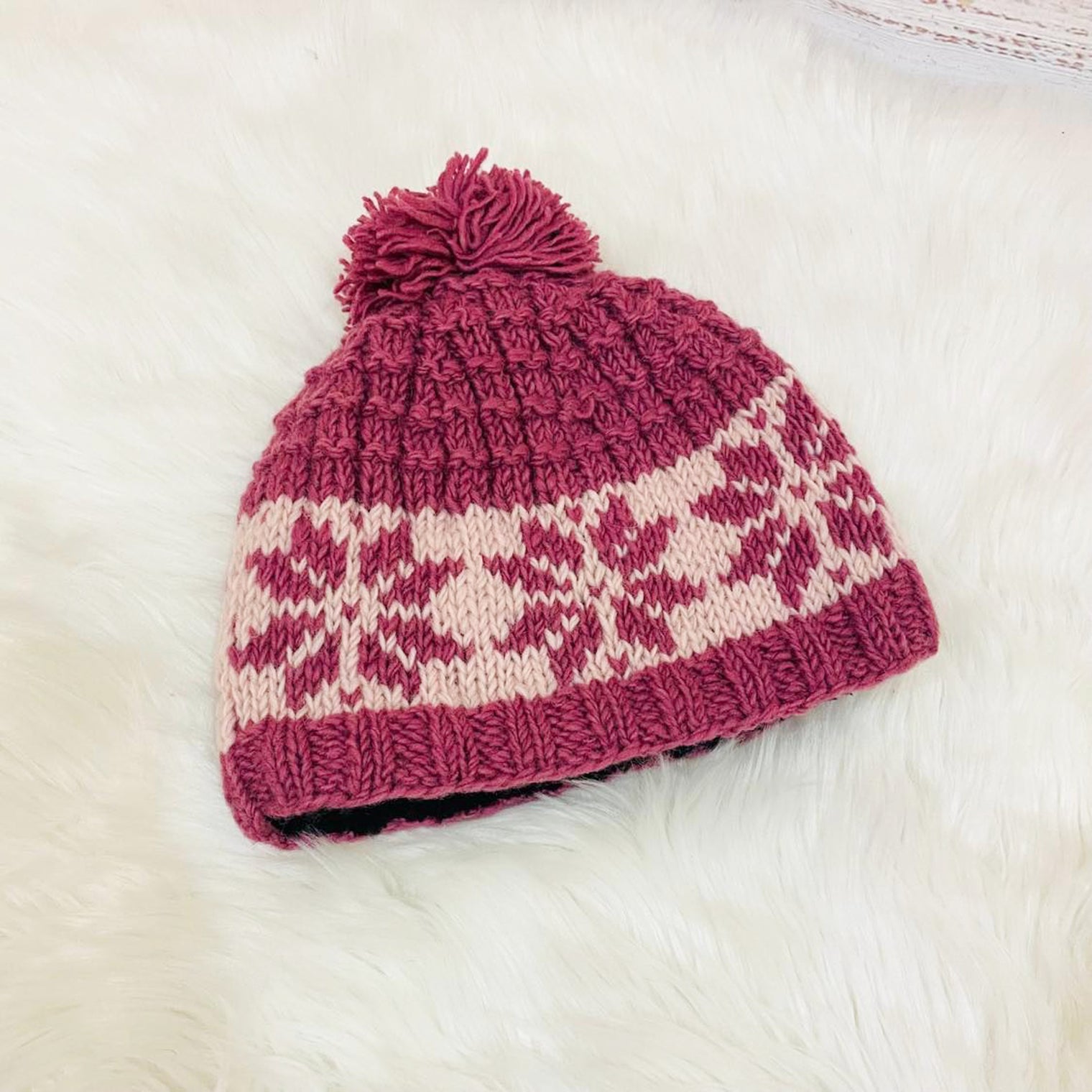 Hand Knit Wool Pom Pom Winter Hat