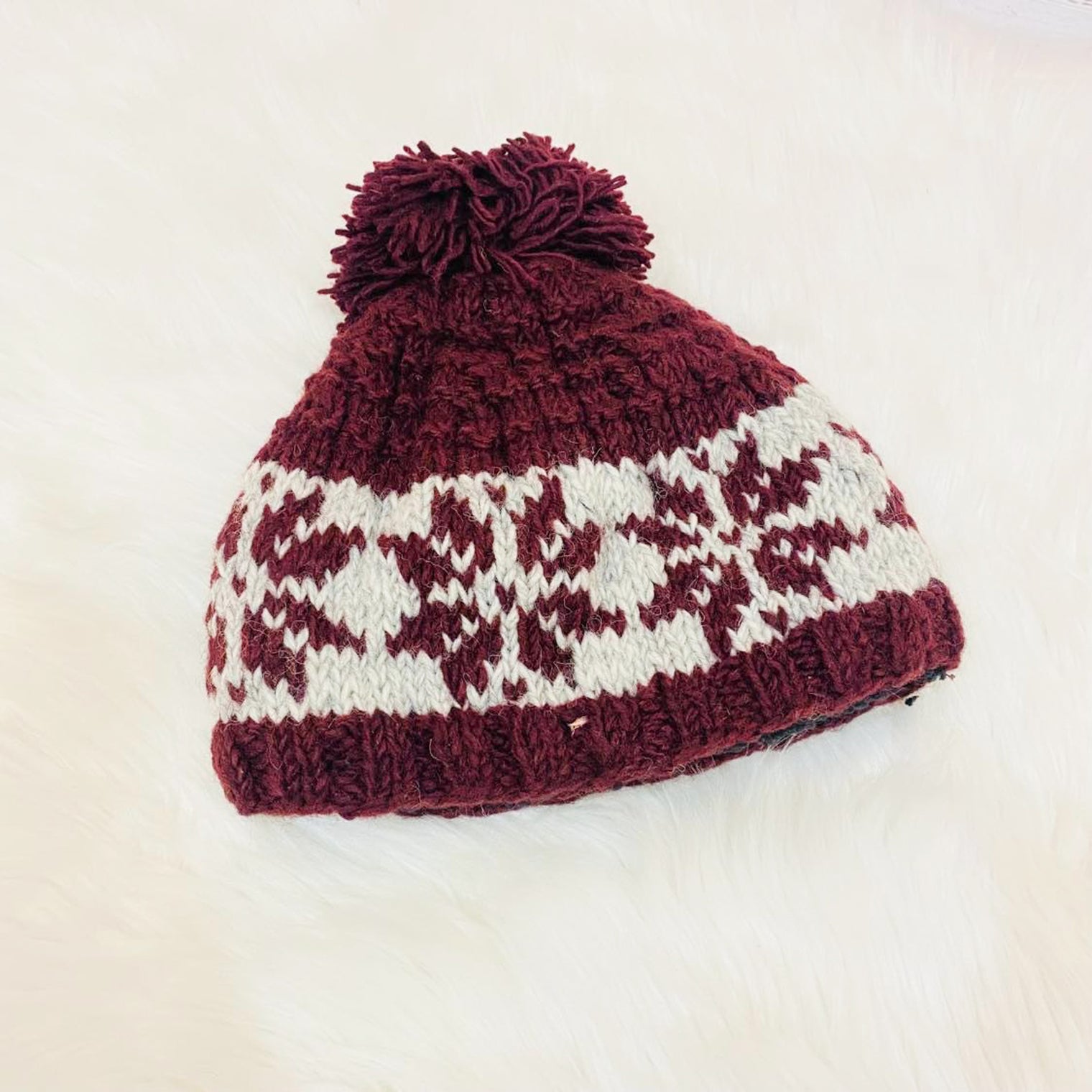 Hand Knit Wool Pom Pom Winter Hat