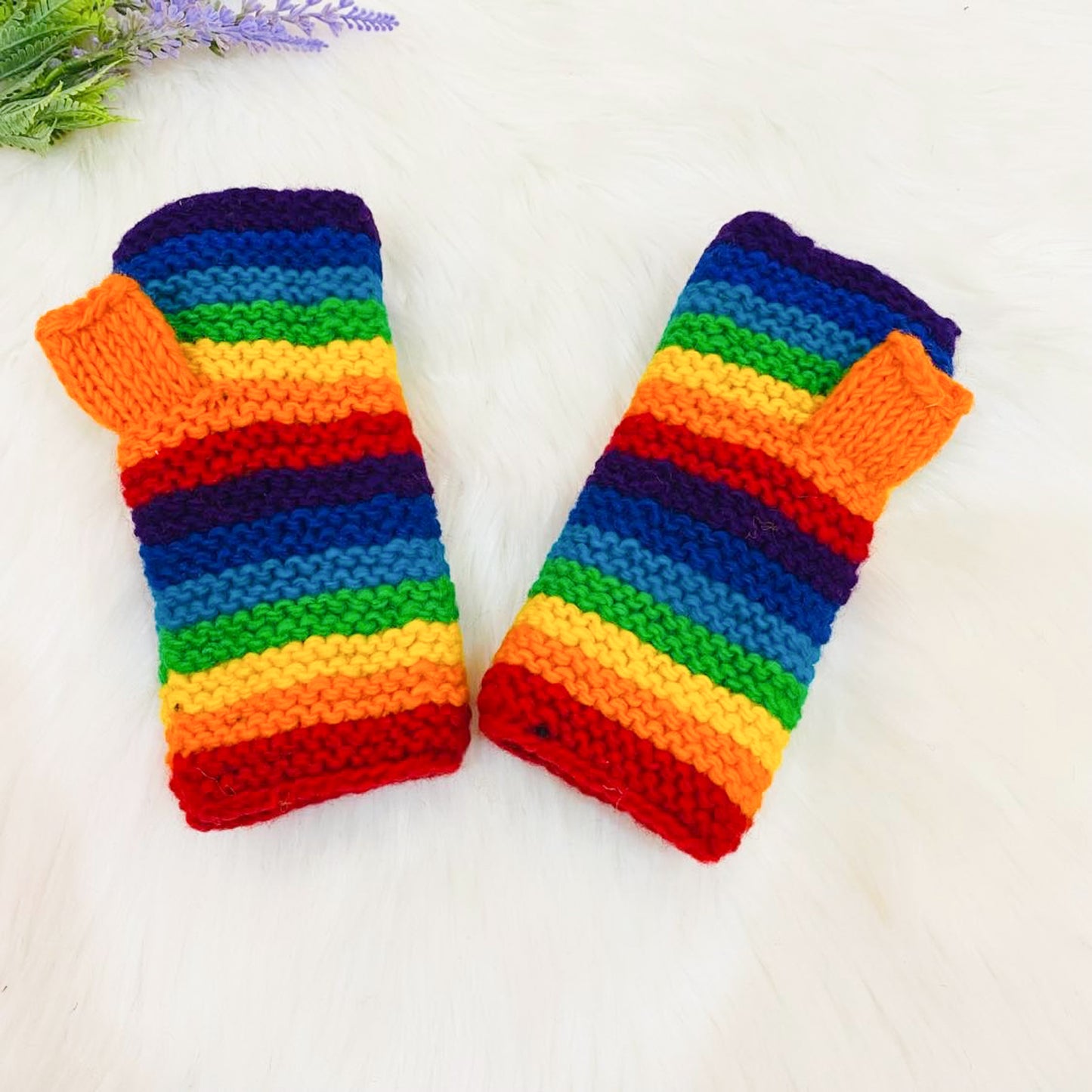 Hand Knitted Rainbow Fingerless Gloves