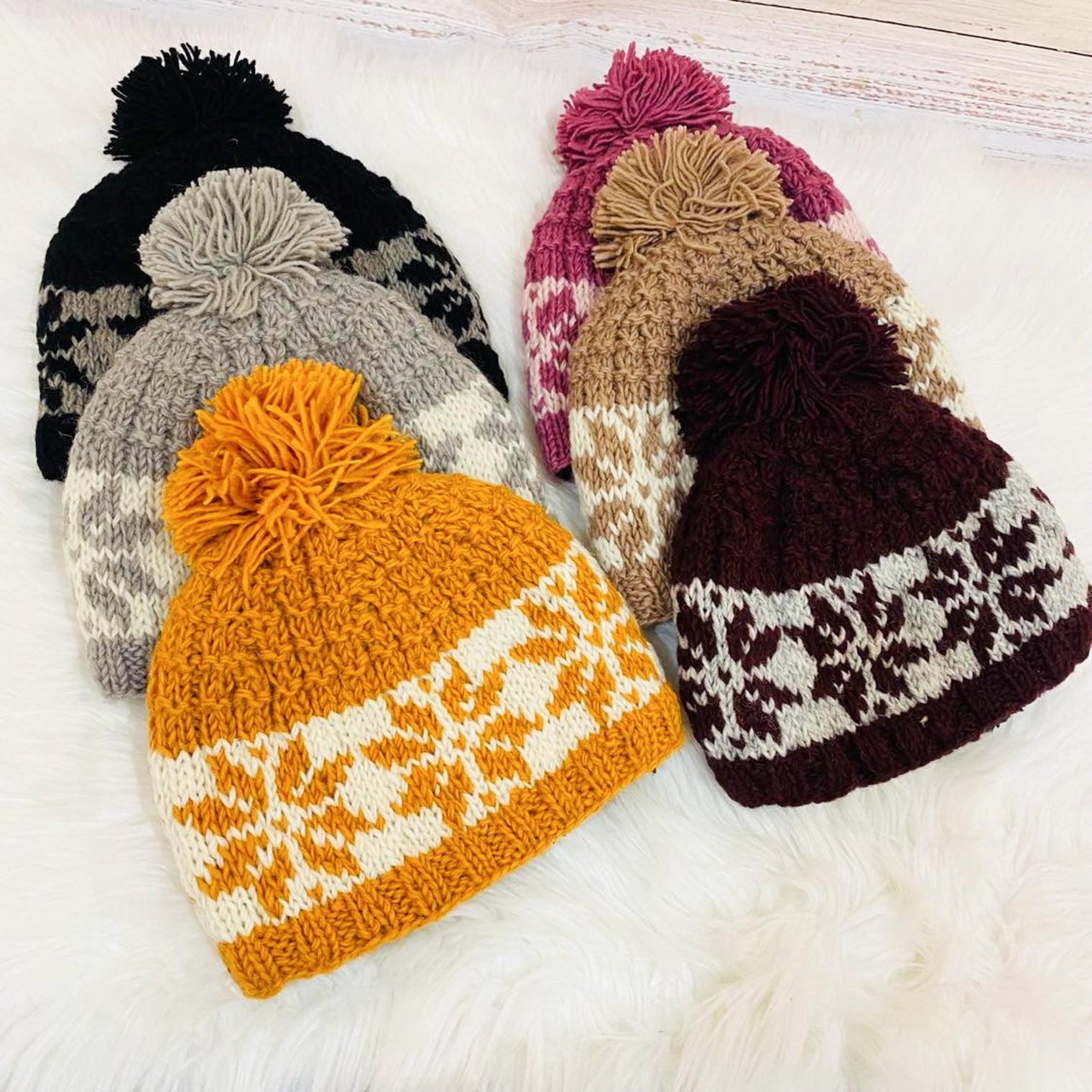 Hand Knit Wool Pom Pom Winter Hat