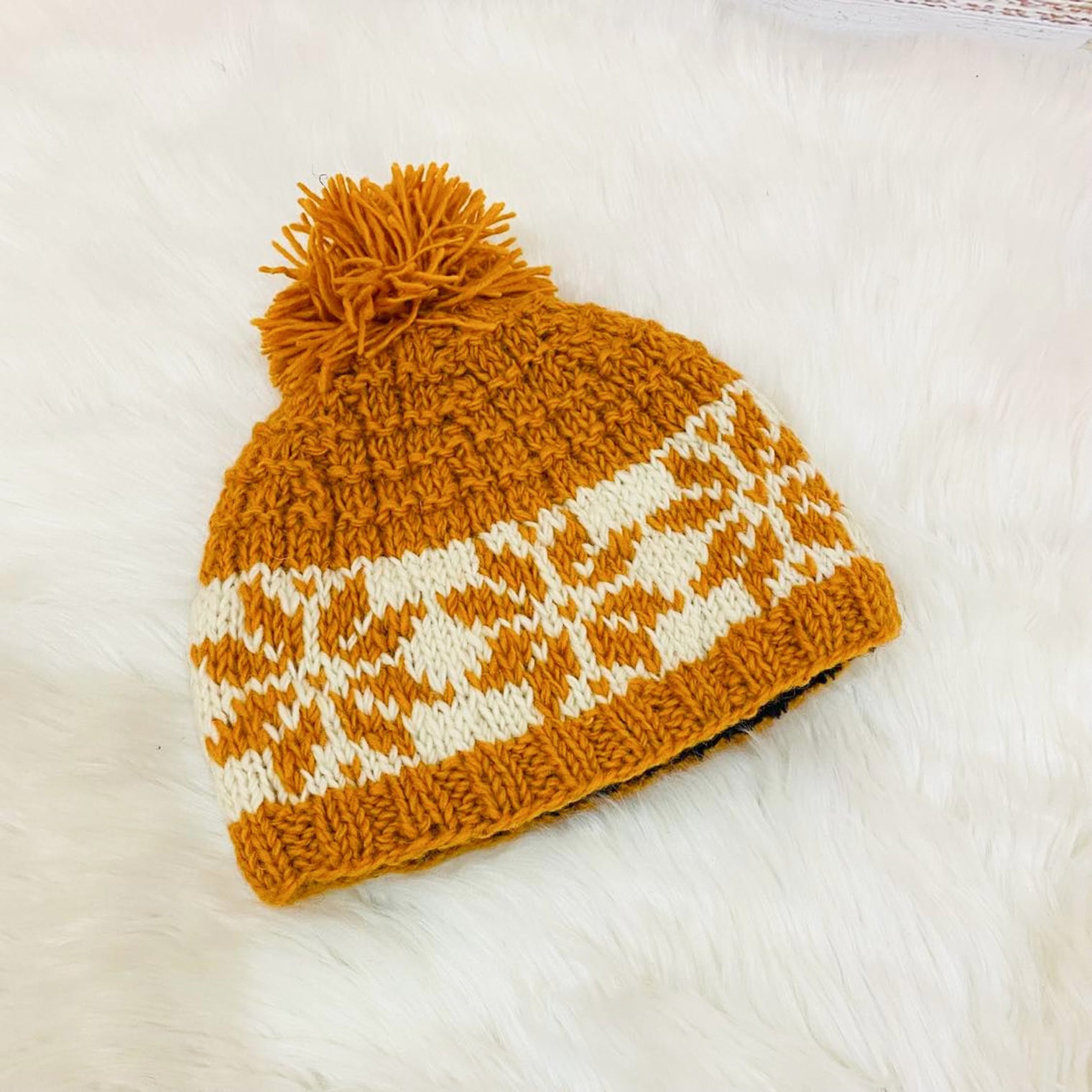 Hand Knit Wool Pom Pom Winter Hat