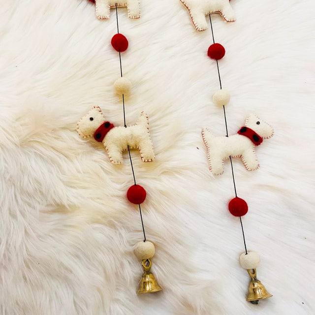 Felted Dog Hanging with Bells