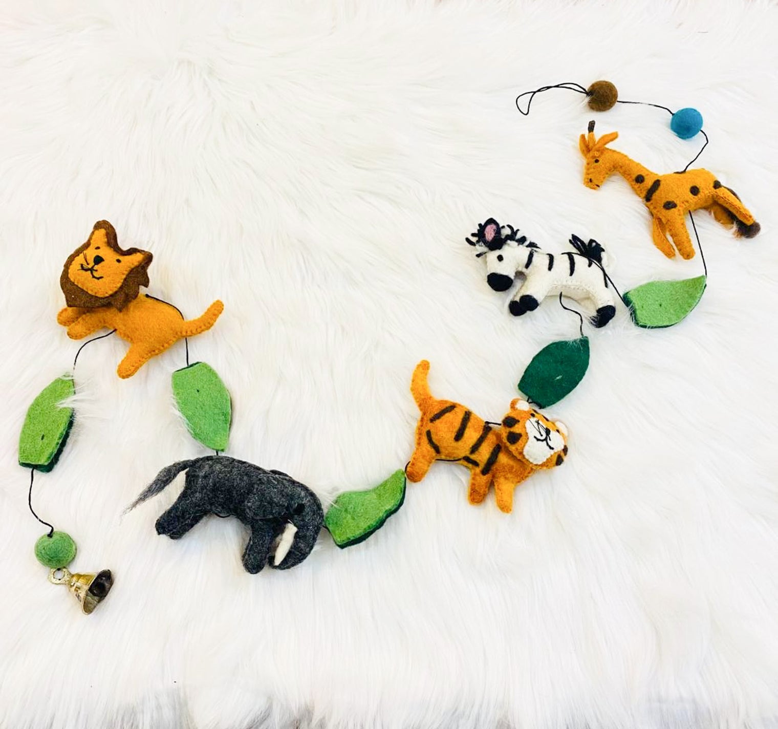 Felted Animal Jungle Hanging with Bells