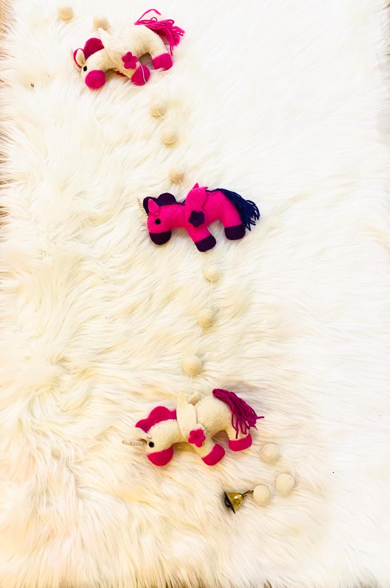 Felted Unicorn Hanging with Bells