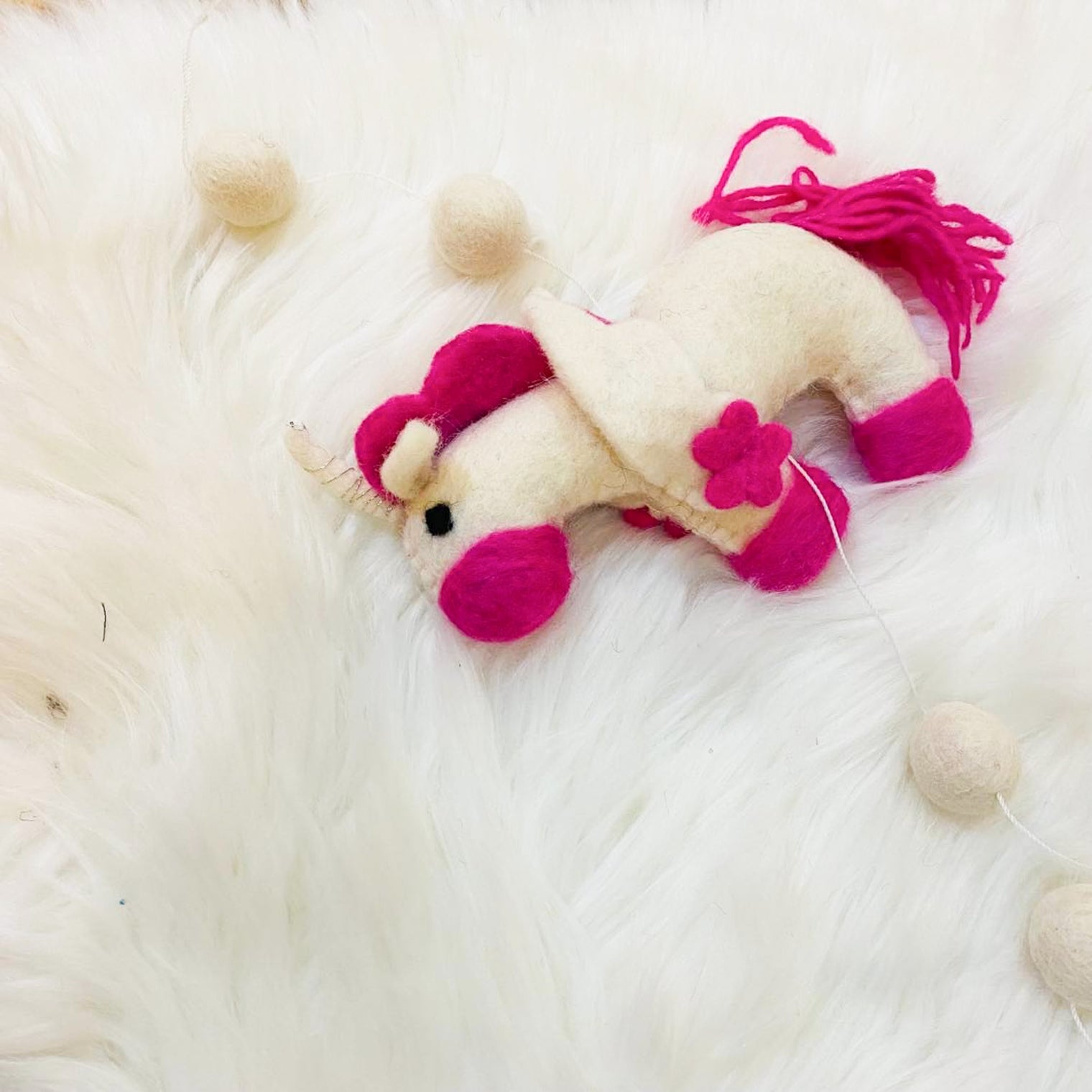 Felted Unicorn Hanging with Bells