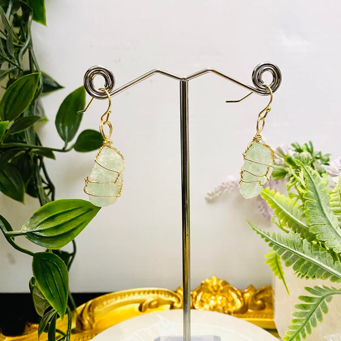Wire Wrapped Raw Crystal Earrings
