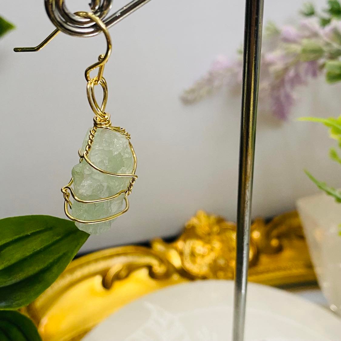 Wire Wrapped Raw Crystal Earrings