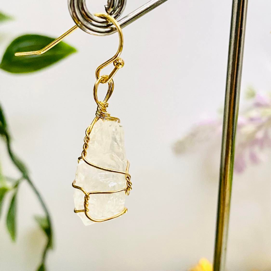 Wire Wrapped Raw Crystal Earrings