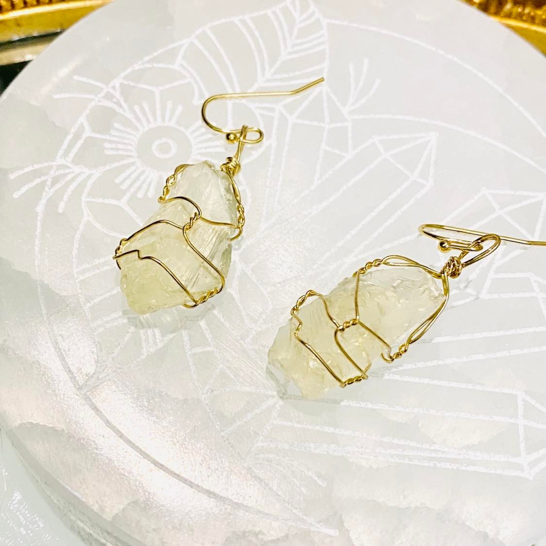 Wire Wrapped Raw Crystal Earrings