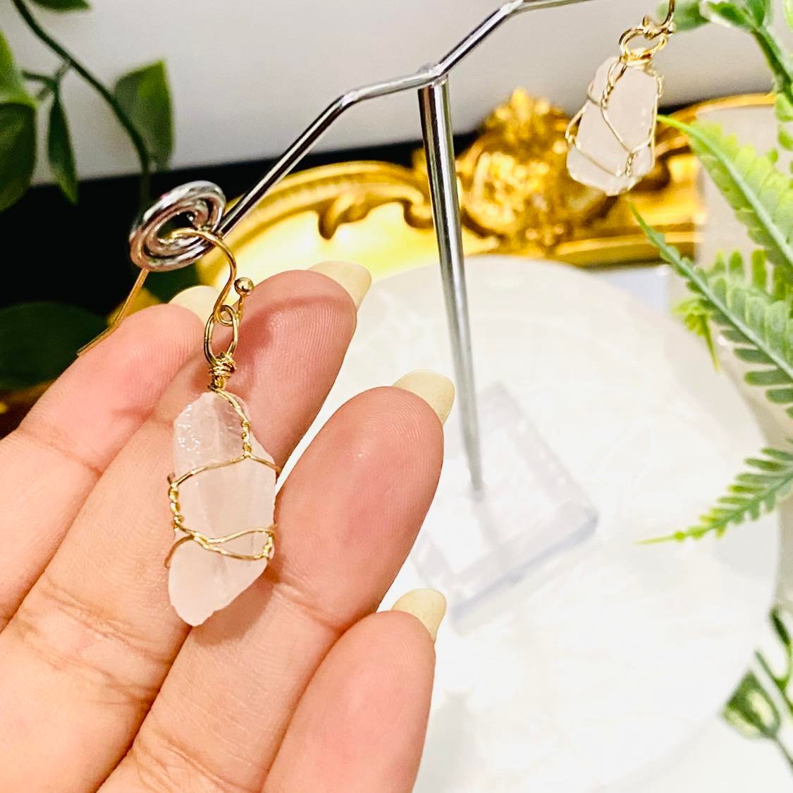 Wire Wrapped Raw Crystal Earrings