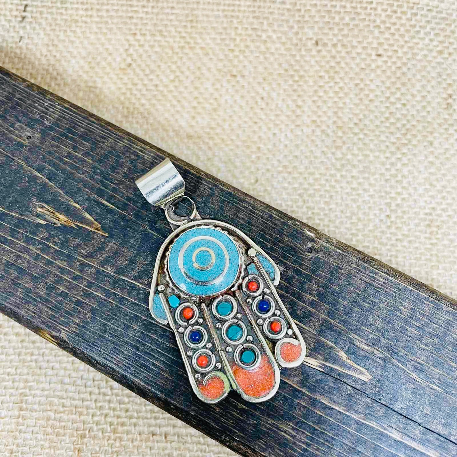 Hamsa Pendant, Hands of Fatima Necklace, Bohemian Jewelry, Protection Necklace, Turquoise Coral Lapis Lazuli Pendant , Gift for Him/Her,