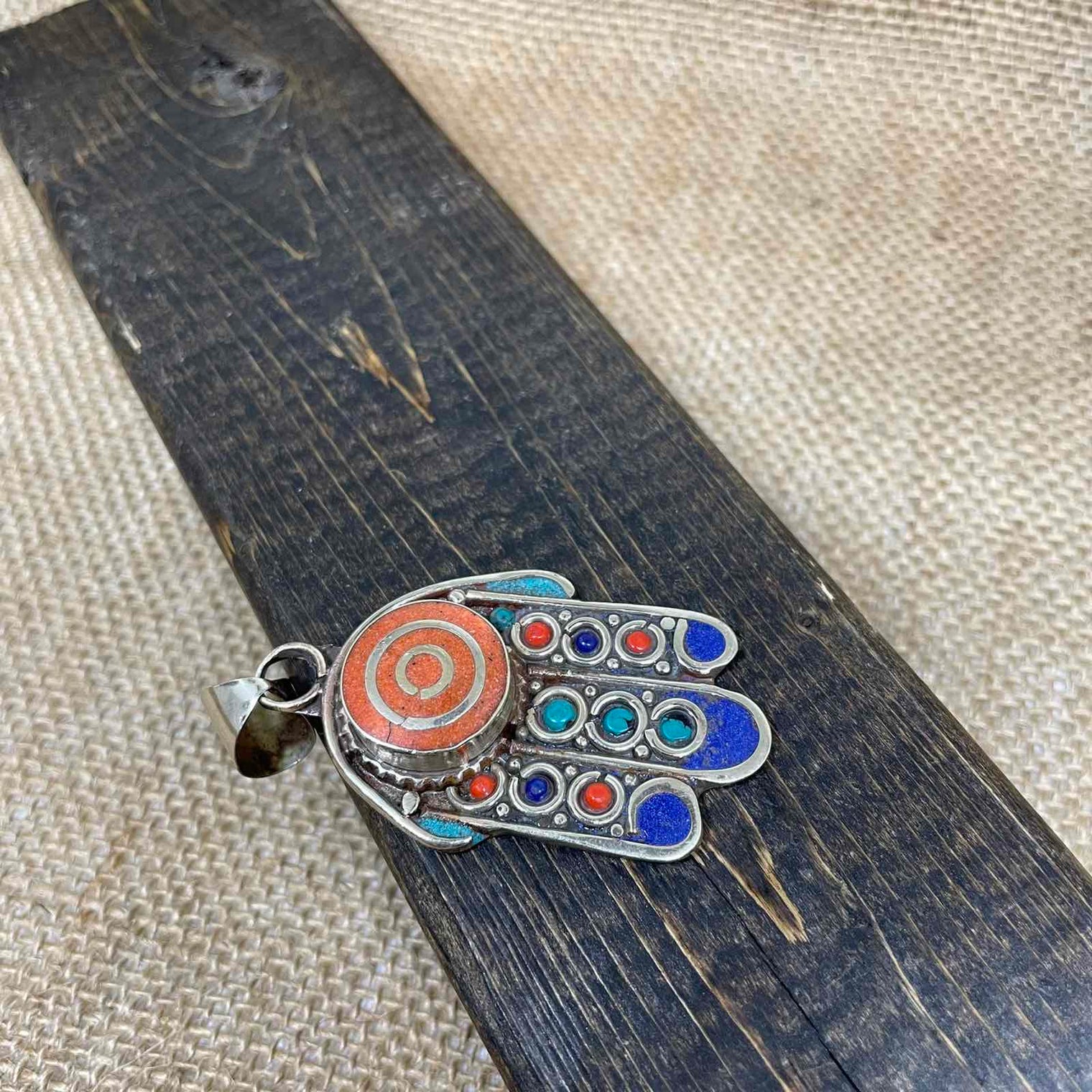Hamsa Pendant, Hands of Fatima Necklace, Bohemian Jewelry, Protection Necklace, Turquoise Coral Lapis Lazuli Pendant , Gift for Him/Her,