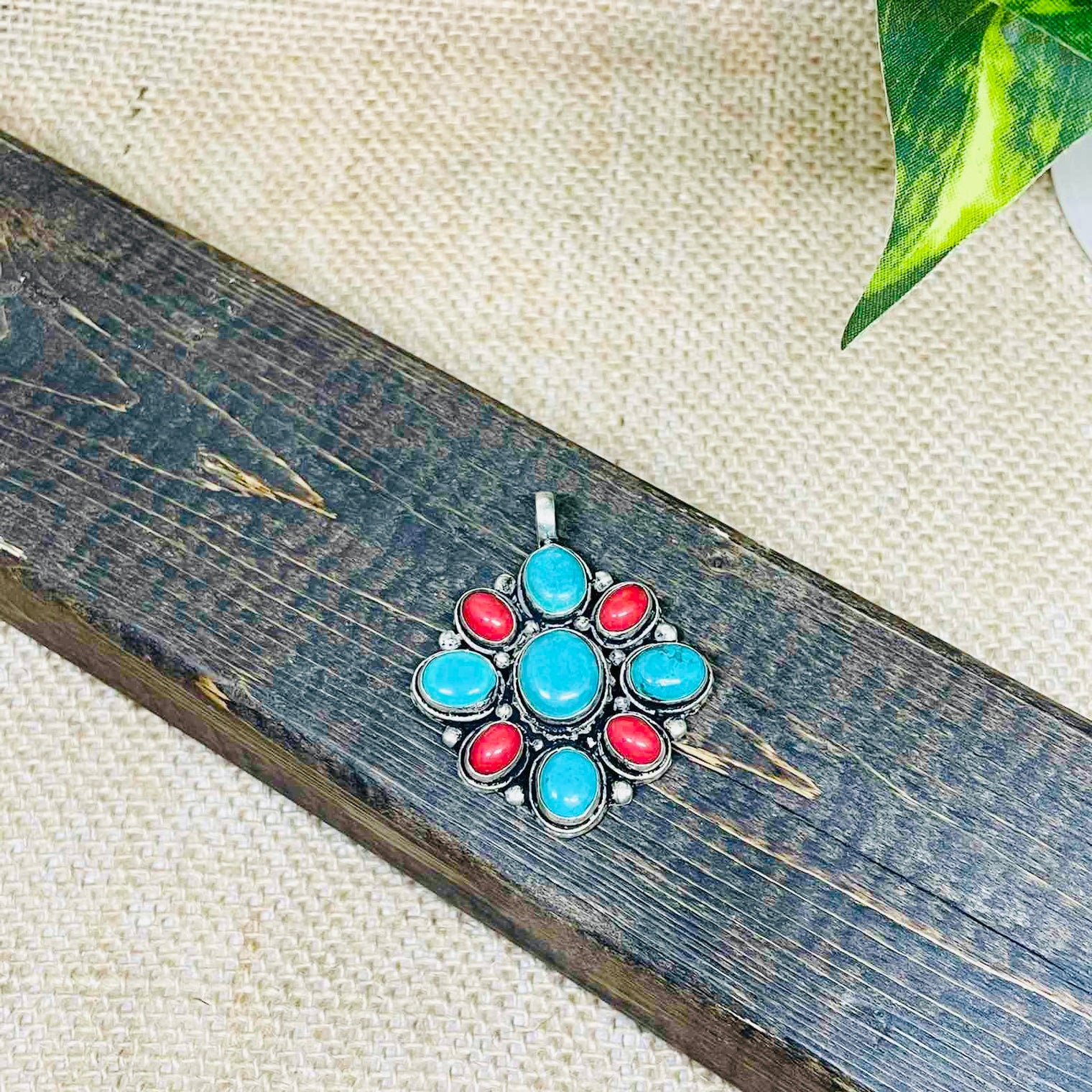 Vintage Turquoise/Coral Necklace, Tibetan Silver Pendant, Bohemian Jewelry, Ethnic Pendant, Gift For Her, Handmade Boho Style