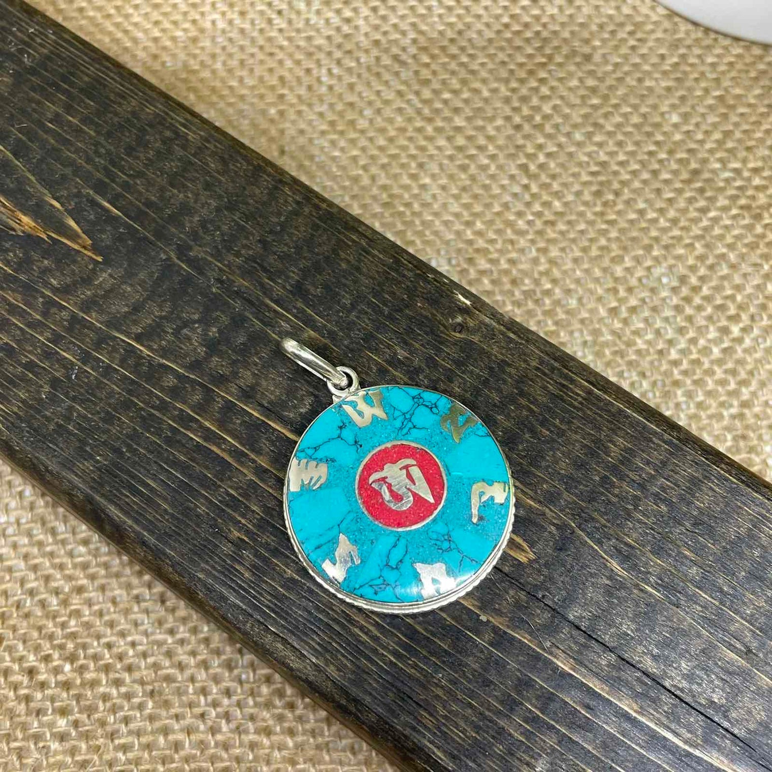 Buddhist Mantra Pendant, Handmade Jewelry, Bohemian Pendant, Healing Jewelry, Om Ma Ni Pa Mi Hu Charm