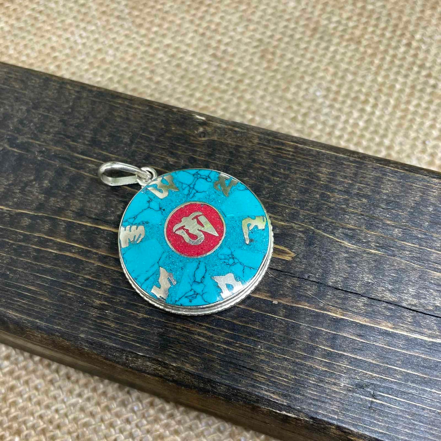 Buddhist Mantra Pendant, Handmade Jewelry, Bohemian Pendant, Healing Jewelry, Om Ma Ni Pa Mi Hu Charm