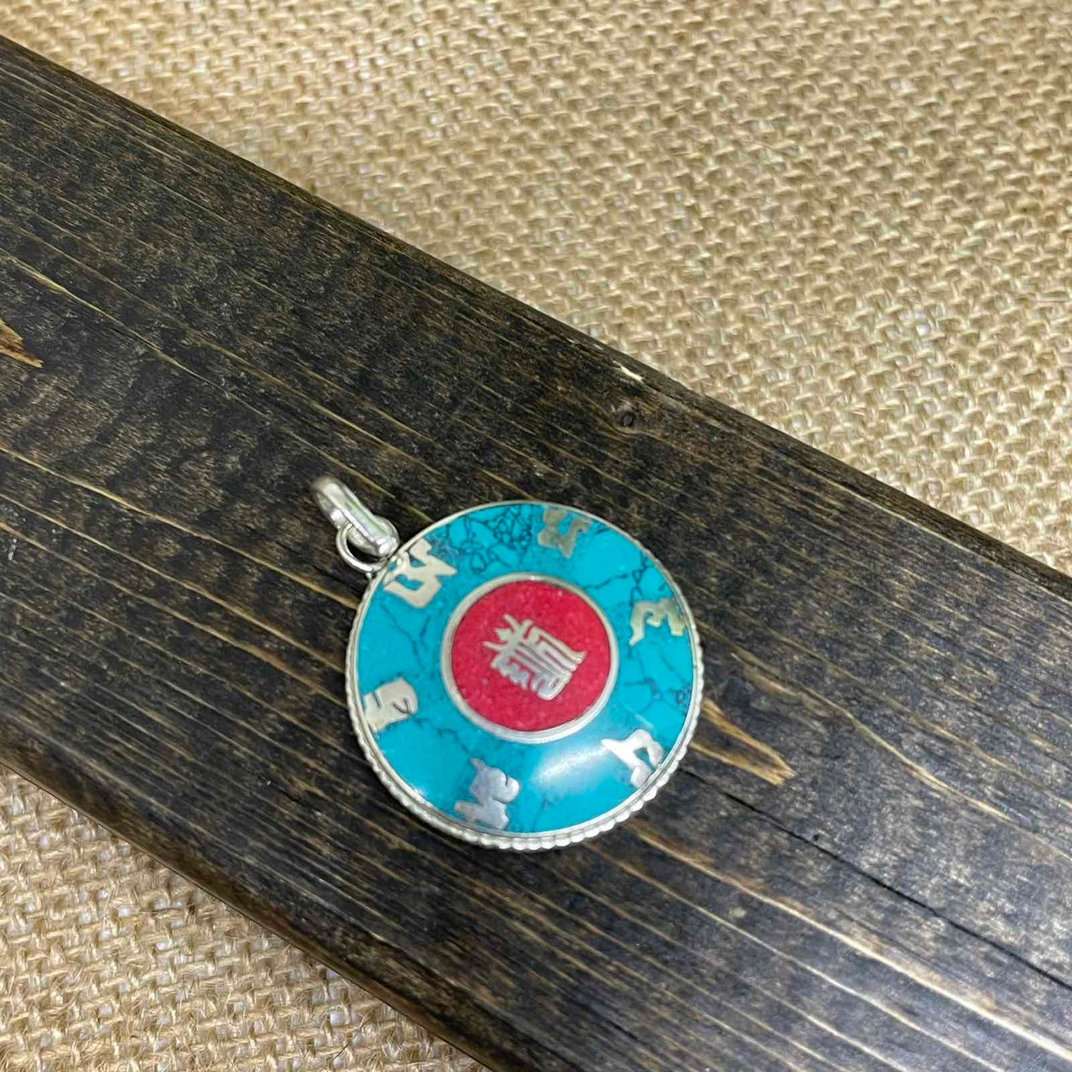 Buddhist Mantra Pendant, Handmade Jewelry, Bohemian Pendant, Healing Jewelry, Om Ma Ni Pa Mi Hu Charm