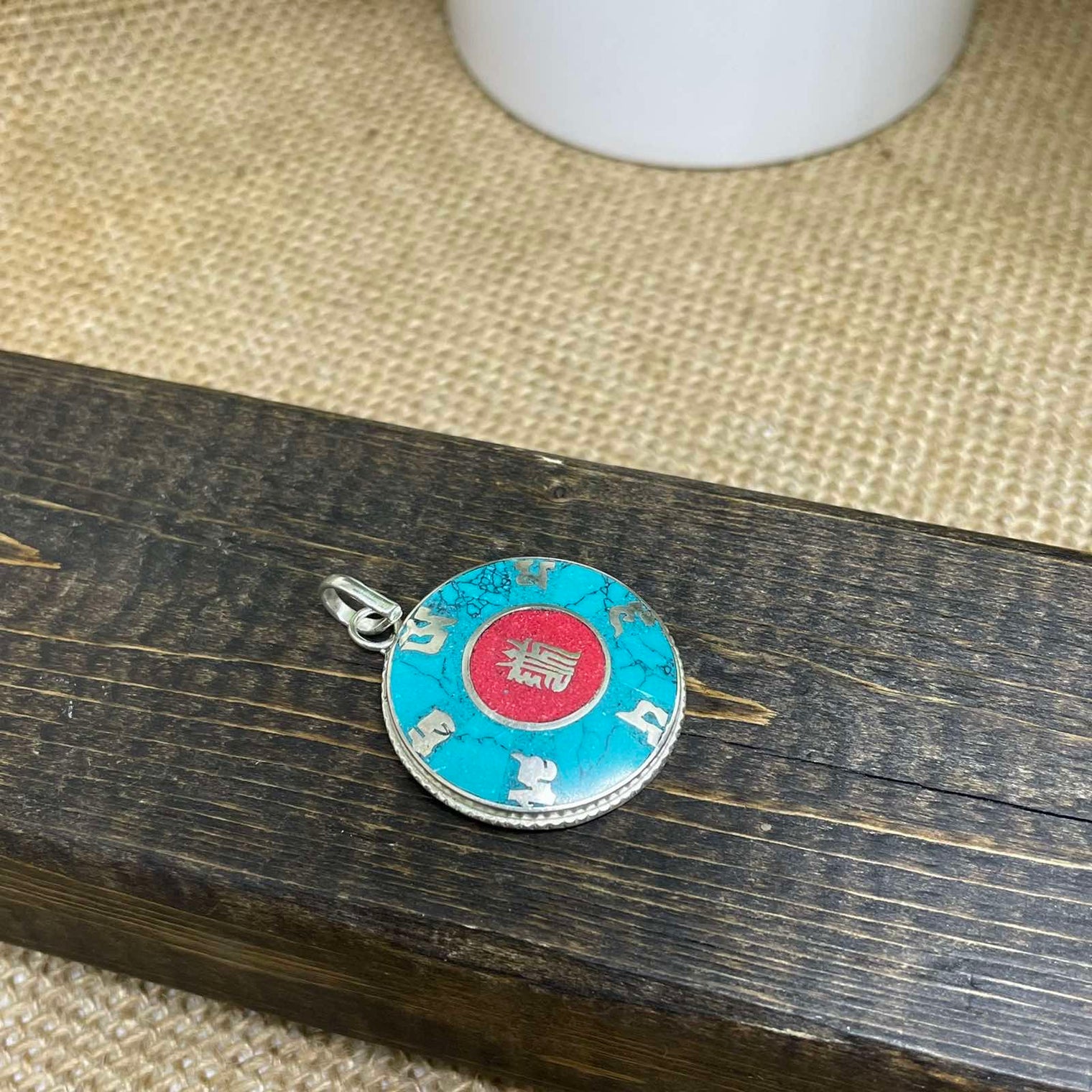 Buddhist Mantra Pendant, Handmade Jewelry, Bohemian Pendant, Healing Jewelry, Om Ma Ni Pa Mi Hu Charm