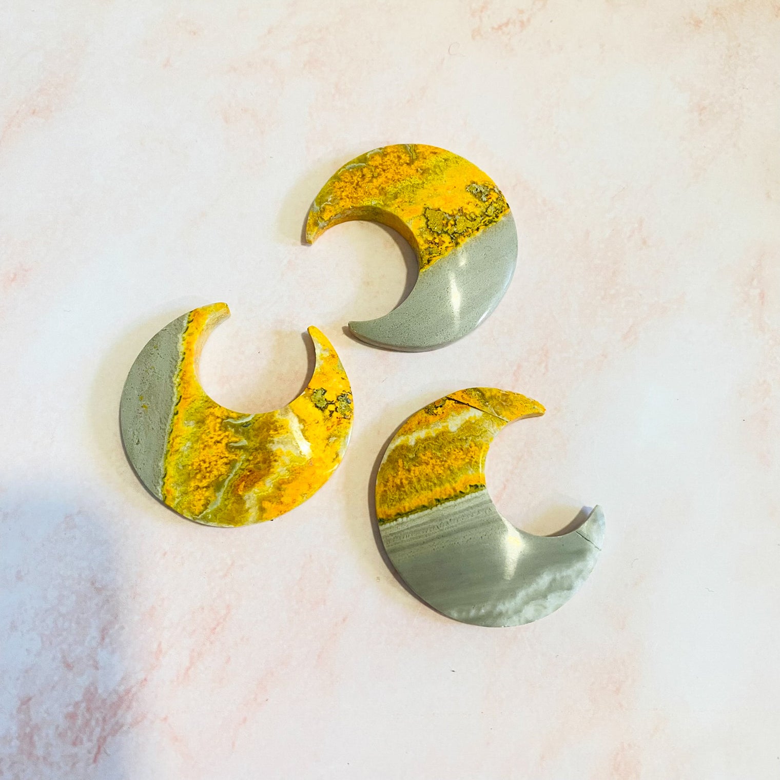 Bumble Bee Jasper Crescent Moon Carvings, Crystal Carvings, Moon Medallion Slab, Cabachon, High Quality Jasper Moon, Stone for Joy