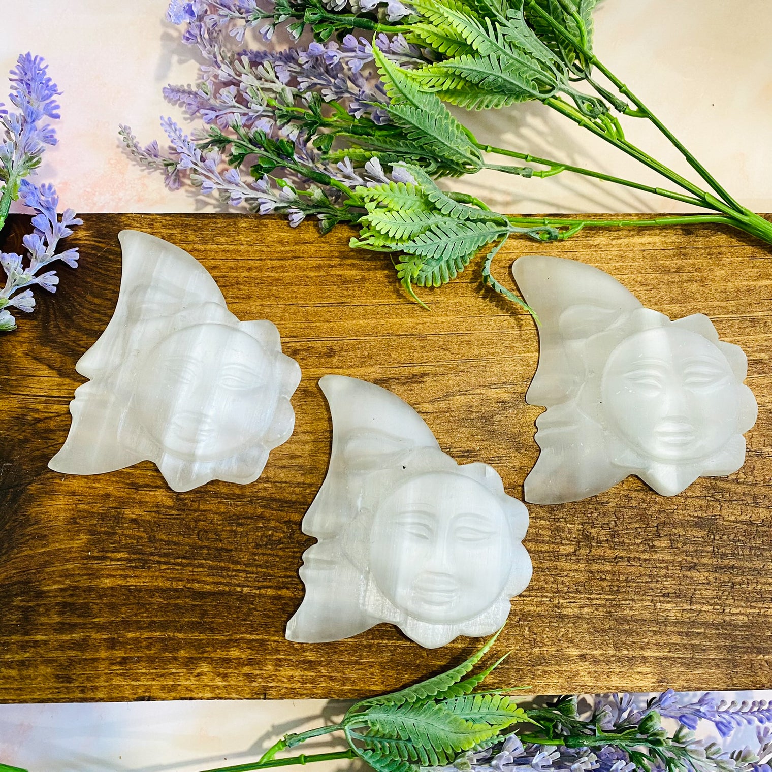 Selenite Sun & Moon Carving Charging, Cleansing Crystal, Hand Carved Selenite, Unique Selenite Decor, Satin Spar Moon , Crystal Moon Carving