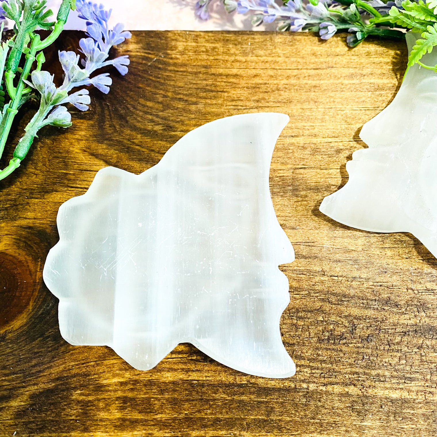 Selenite Sun & Moon Carving Charging, Cleansing Crystal, Hand Carved Selenite, Unique Selenite Decor, Satin Spar Moon , Crystal Moon Carving
