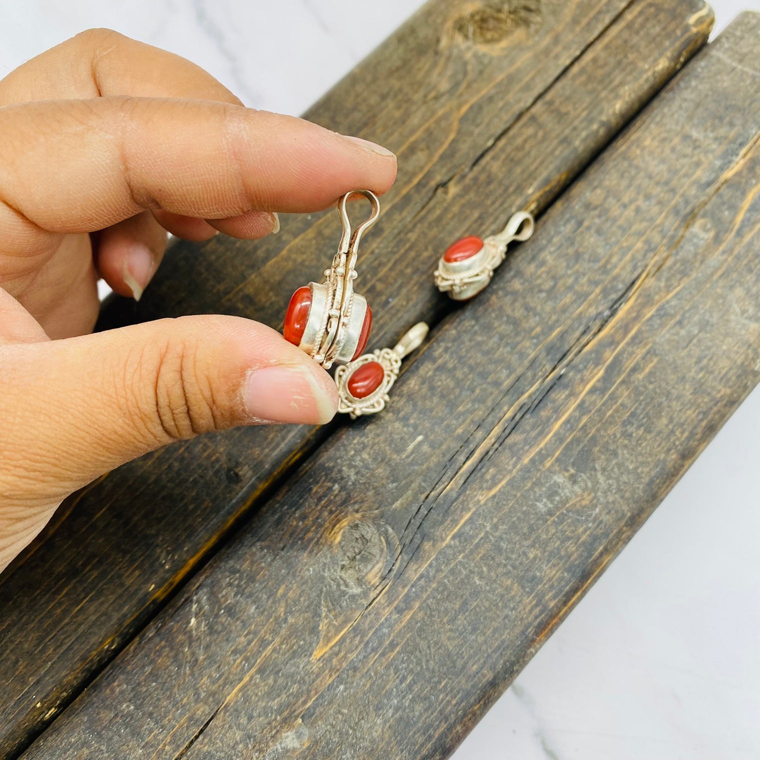 Sterling Silver Coral Pendant, Double Sided Coral Charms, Handmade Bohemian Jewelry, Silver Wrapped Jewelry, Natural Stone Unisex Pendant