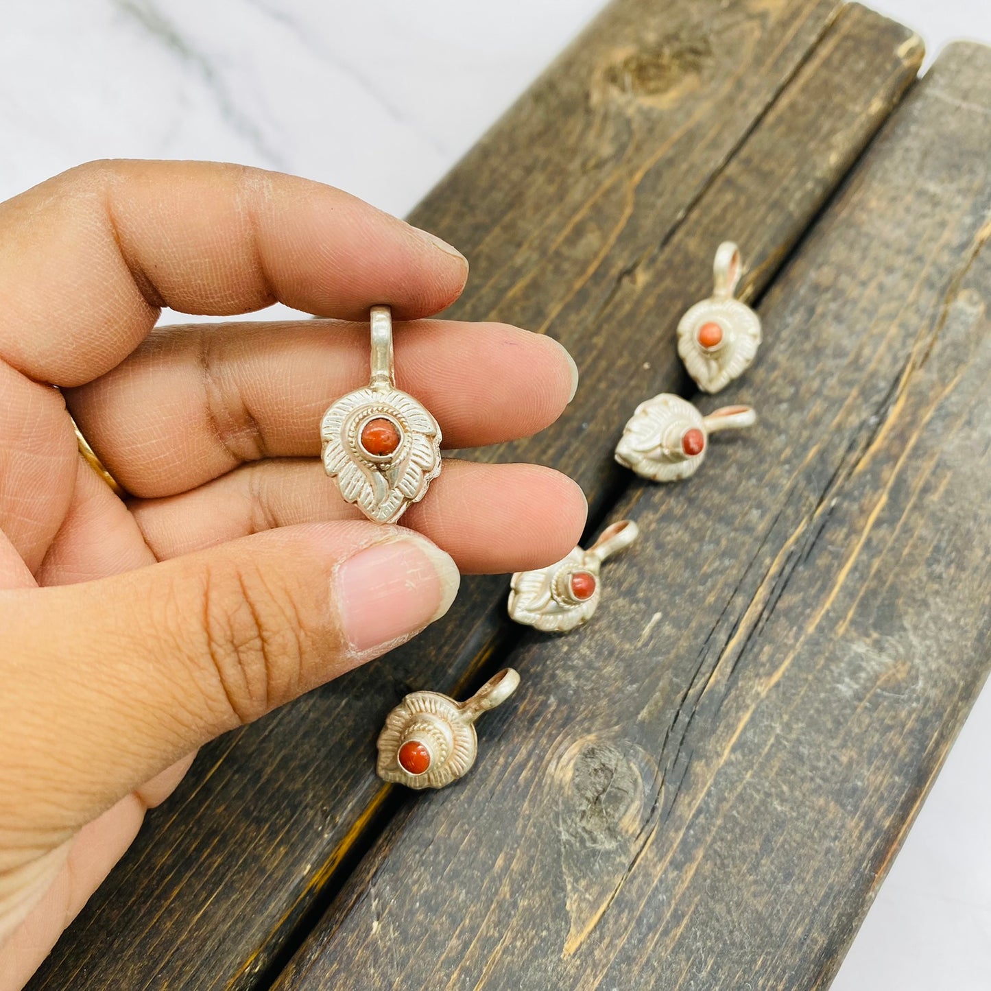 Sterling Silver Coral Pendant, Double Sided Coral Charms, Handmade Bohemian Jewelry, Silver Wrapped Jewelry, Natural Stone Unisex Pendant